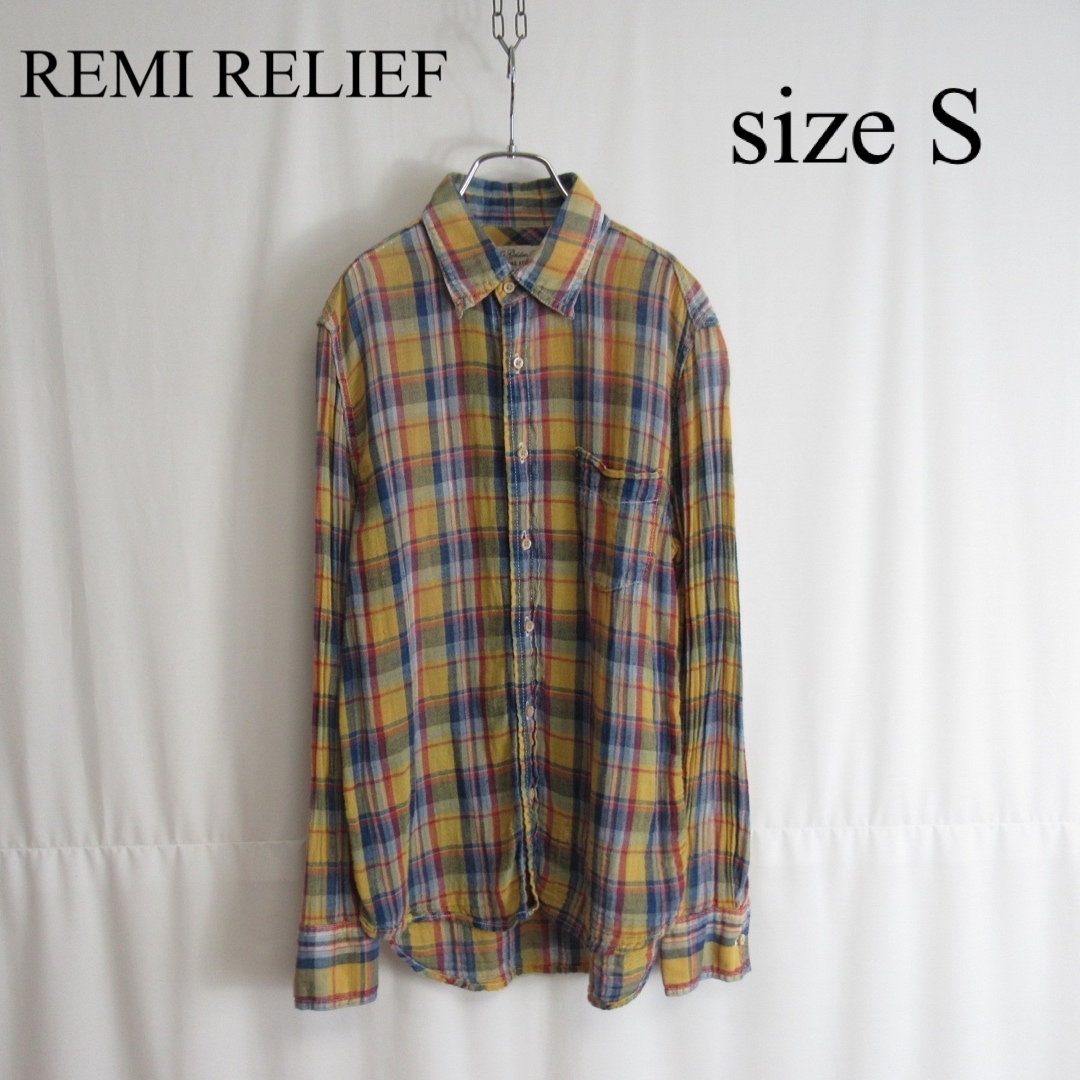 REMI RELIEF コットン リネン チェック シャツ トップス 長袖 S ...