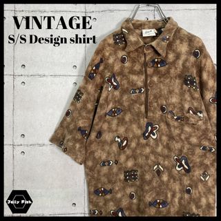 アートヴィンテージ(ART VINTAGE)の【レトロ】90-00s VINTAGE 半袖 総柄 サーマルシャツ ブラウン(シャツ)