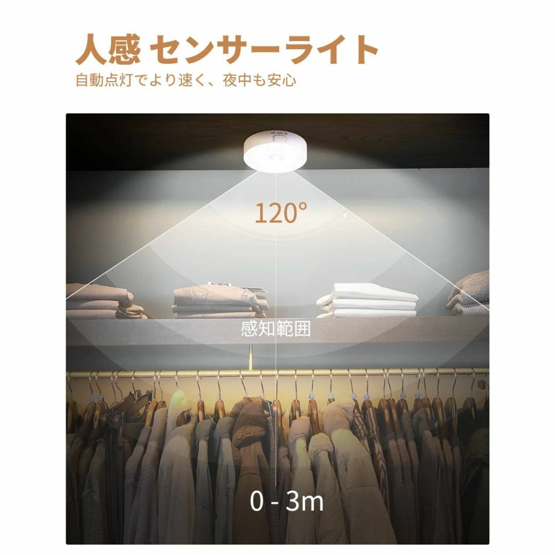LED人感センサーライト 室内 USB充電 自動点灯