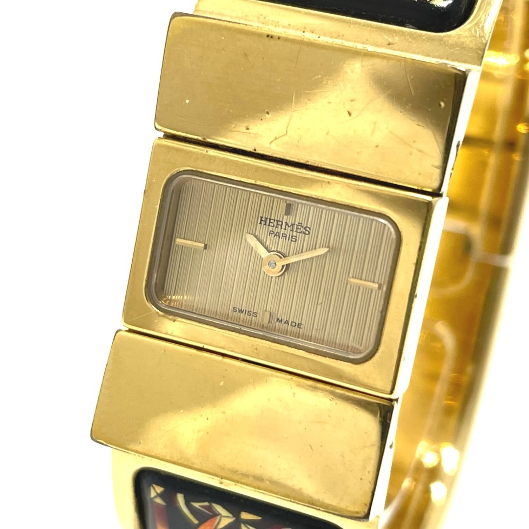 エルメス HERMES ロケ L01.201  エマイユ 七宝 クォーツ バングル 腕時計 メタル ゴールド