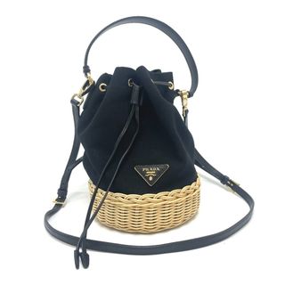 プラダ(PRADA)のプラダ PRADA かごバッグ 1BE040 トライアングルロゴ 2WAY ハンドバッグ キャンバス/レザー ブラック 美品(ハンドバッグ)