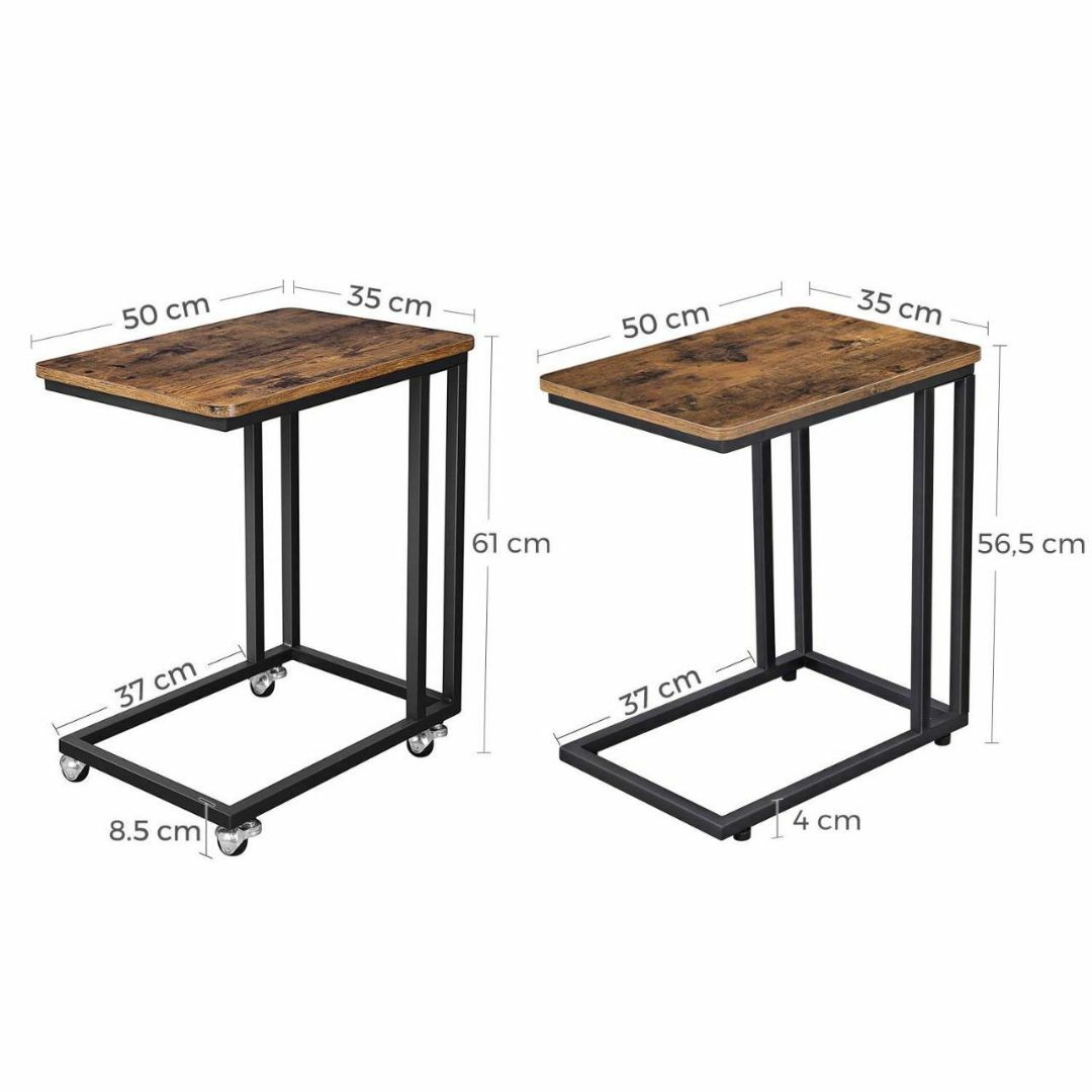 ヴィンテージデザインのサイドテーブル、移動が簡単なキャスター付き