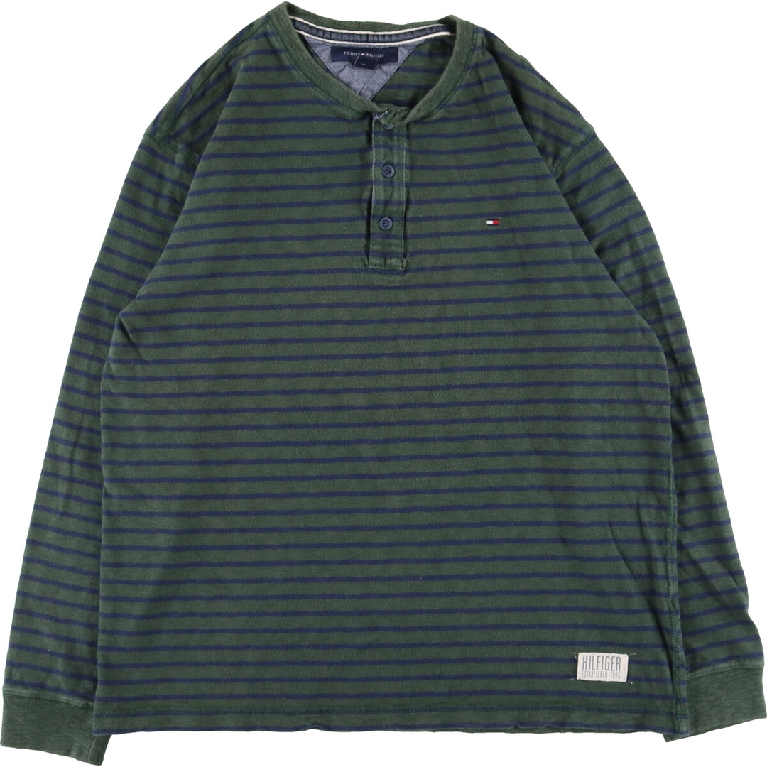 TOMMY HILFIGER(トミーヒルフィガー)の古着 トミーヒルフィガー TOMMY HILFIGER ボーダー柄 ヘンリーネック ロングTシャツ ロンT メンズXL /eaa352855 メンズのトップス(Tシャツ/カットソー(半袖/袖なし))の商品写真