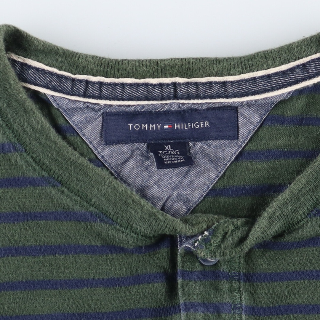 TOMMY HILFIGER(トミーヒルフィガー)の古着 トミーヒルフィガー TOMMY HILFIGER ボーダー柄 ヘンリーネック ロングTシャツ ロンT メンズXL /eaa352855 メンズのトップス(Tシャツ/カットソー(半袖/袖なし))の商品写真