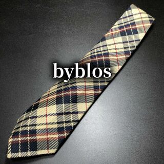 ビブロス(BYBLOS)のビブロス チェック ベージュ＆ネイビー ネクタイ ウール B102-T06(ネクタイ)