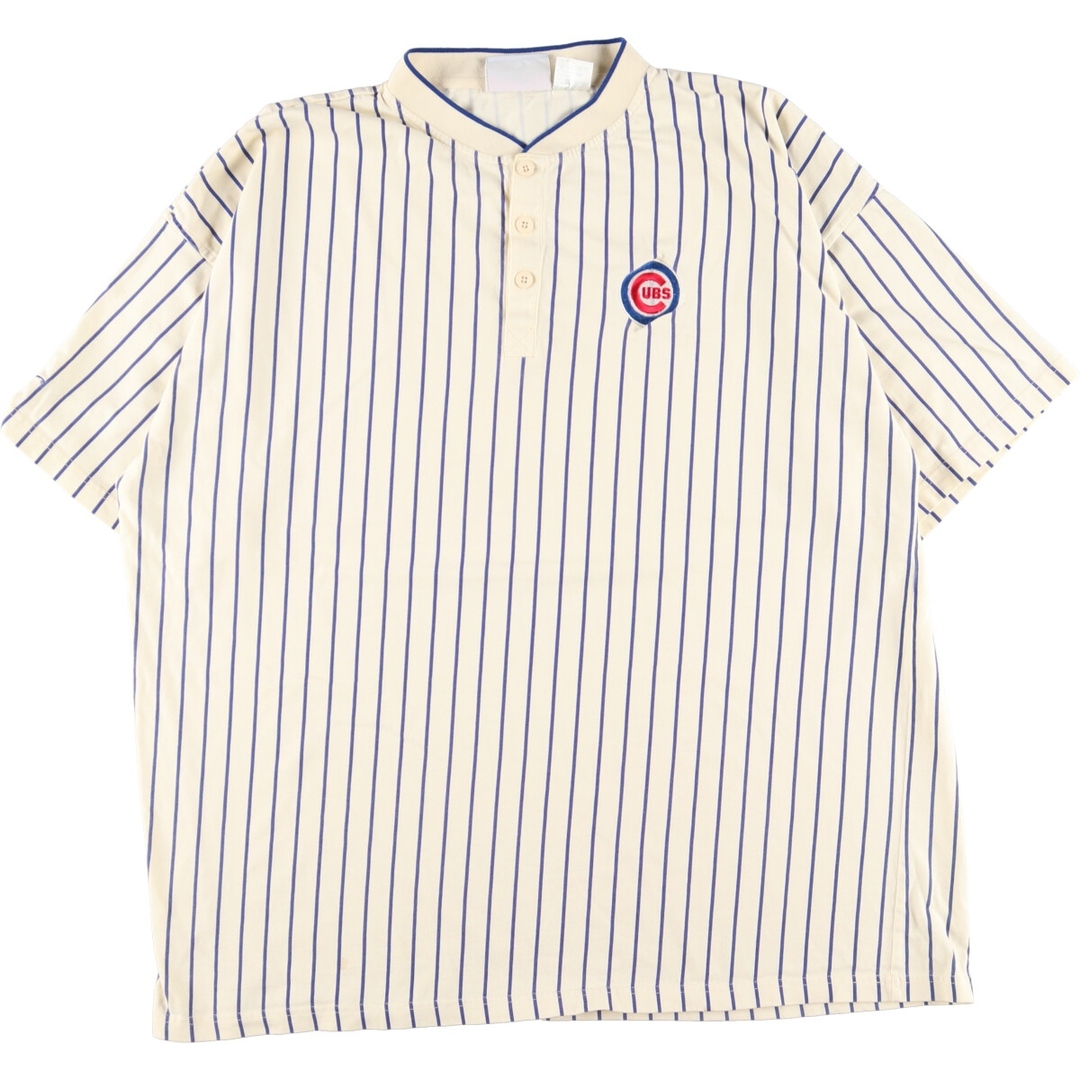 ビックサイズ リーボック Reebok MLB Chicago Cubs シカゴ カブス ヘンリーネック ストライプ柄 スポーツTシャツ メンズXXXL /eaa354927