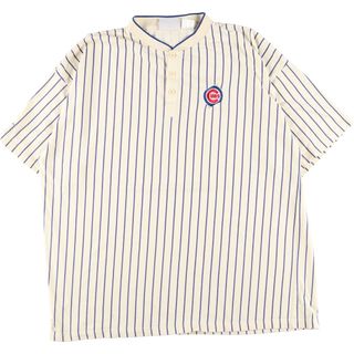 リーボック(Reebok)の古着 ビックサイズ リーボック Reebok MLB Chicago Cubs シカゴ カブス ヘンリーネック ストライプ柄 スポーツTシャツ メンズXXXL /eaa354927(Tシャツ/カットソー(半袖/袖なし))