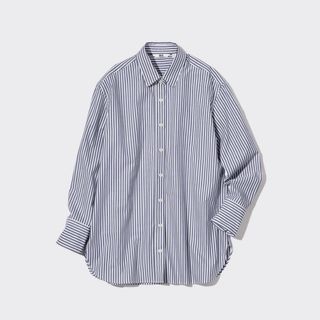 ユニクロ(UNIQLO)のコットンストライプシャツ（長袖）(シャツ/ブラウス(長袖/七分))