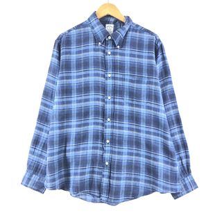 ブルックスブラザース(Brooks Brothers)の古着 ブルックスブラザーズ Brooks Brothers Est.1818 チェック柄 長袖 リネン ボタンダウンシャツ メンズXL /eaa352607(シャツ)