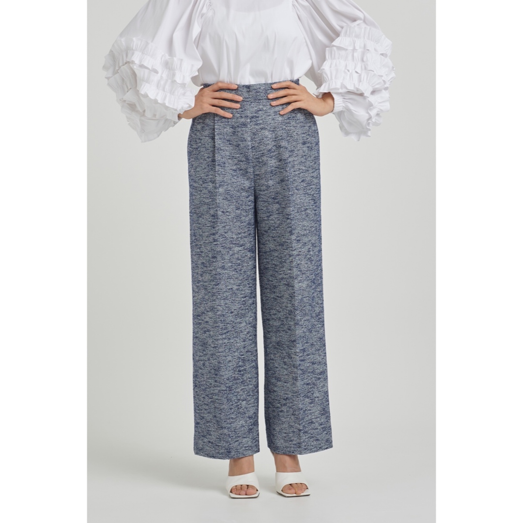 yori サニーツイードワイドパンツ 38ネイビー-tops.edu.ng