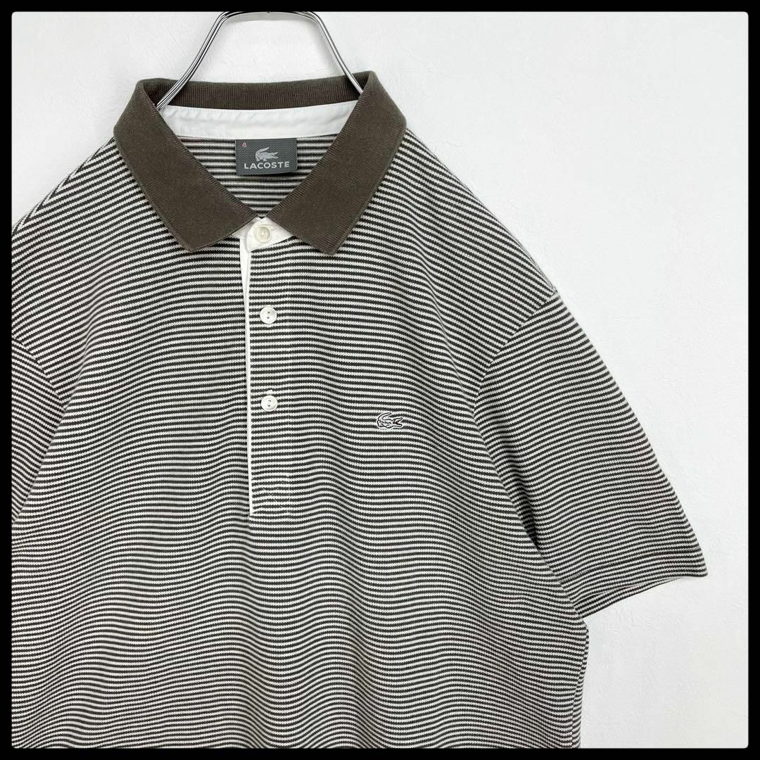 LACOSTE - ラコステ LACOSTE 銀ワニ ボーダー グレーブラウン 半袖
