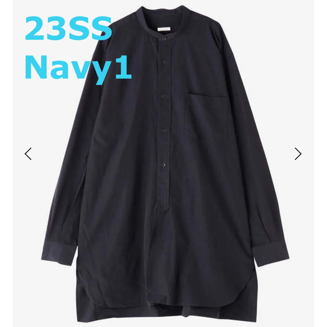 タグ付き　comoli バンドカラーシャツ　Navy 1