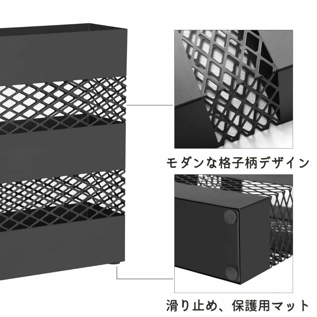 メタル製のスリムでおしゃれな傘立て、水受け皿付きで便利