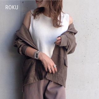 ロク(6 (ROKU))のロク  サーマルカラーノースリーブ プルオーバー  白(カットソー(半袖/袖なし))