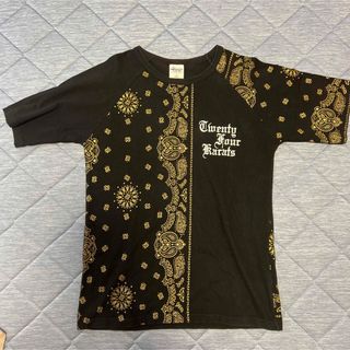 24karats ペイズリー ロゴプリント メッシュ 切り替え Tシャツ