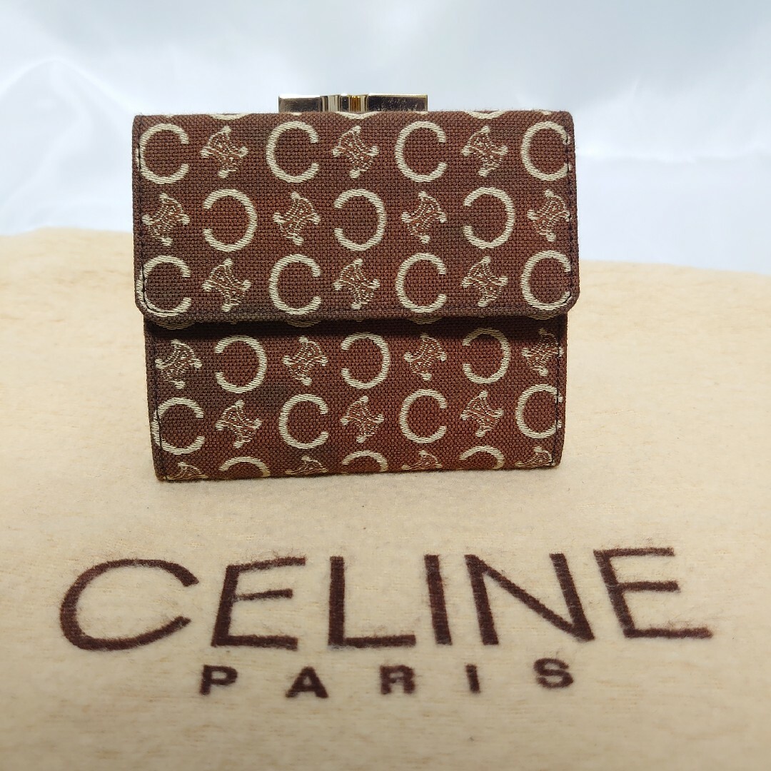 CELINE マカダム柄 Cロゴ トリオンフ がま口 二つ折り財布