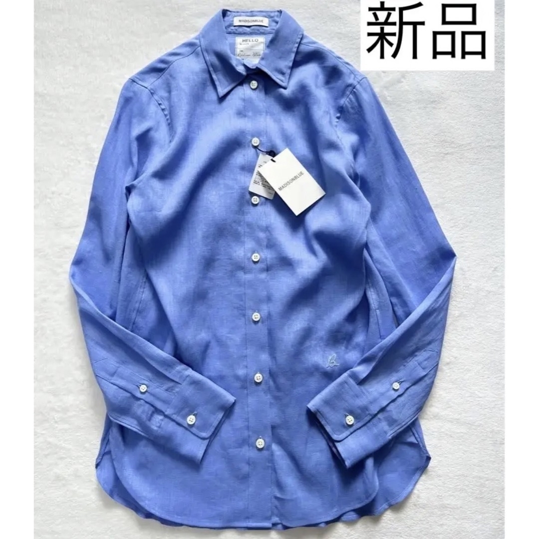 シャツ/ブラウス(長袖/七分)新品タグ付♪ MADISONBLUE ハイカラーマダムシャツ リネン 00