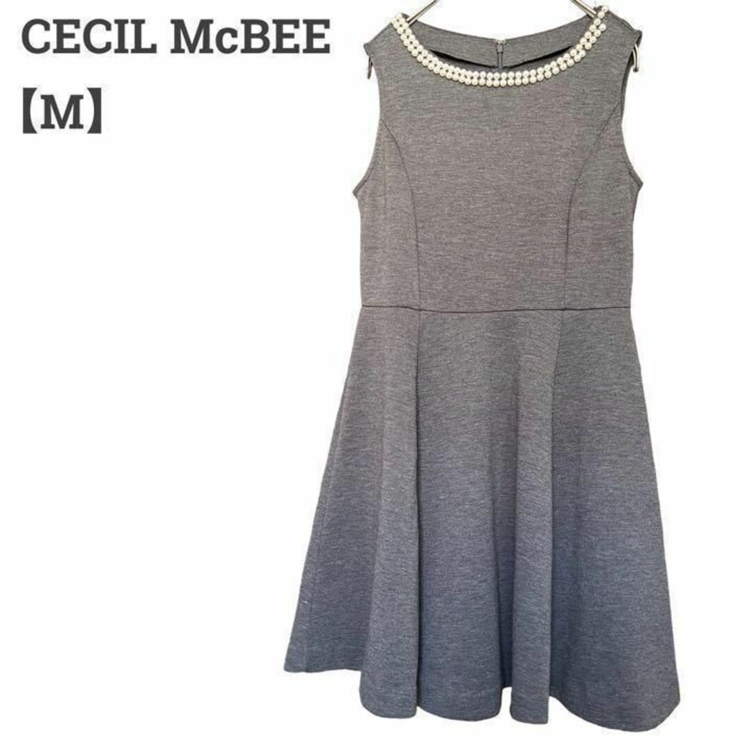 CECIL McBEE(セシルマクビー)のセシルマクビー レディース【M】ワンピース♡ドレス レーヨン混♡ビジュー グレー レディースのワンピース(ひざ丈ワンピース)の商品写真