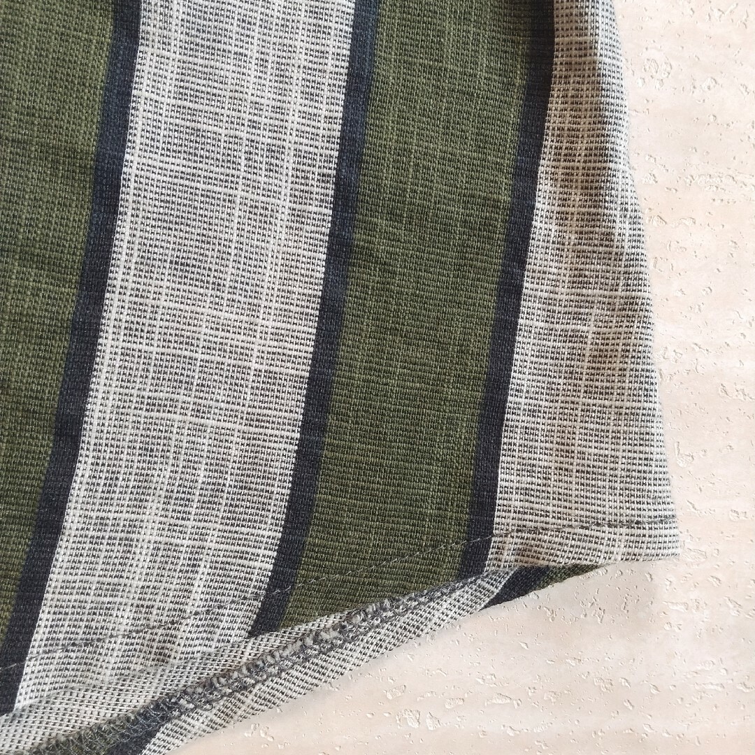 S·Point コットンリネン 切り替え 七分袖 チュニック (緑・白・黒・縞) レディースのトップス(チュニック)の商品写真