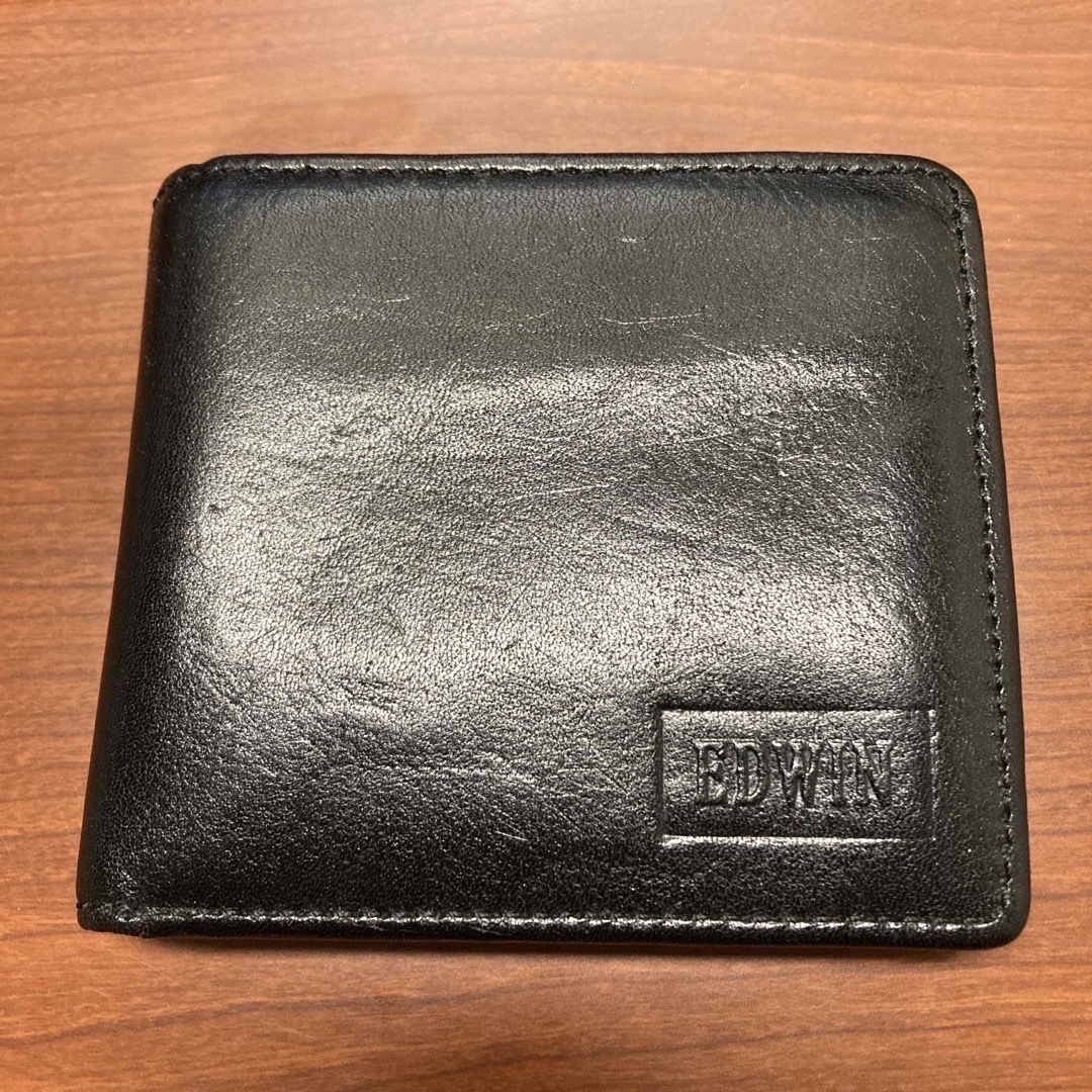 EDWIN 二つ折財布 イタリアンレザー エンボス ブラック