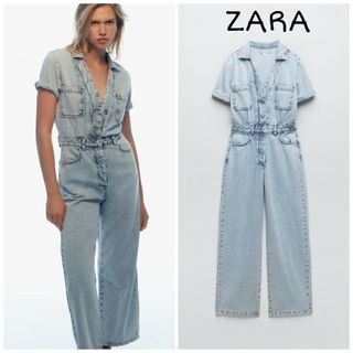 ザラ(ZARA)のZARA　Z1975 ショートスリーブ デニム ジャンプスーツ　Mサイズ(オールインワン)