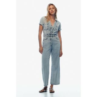ZARA Z1975 ショートスリーブ デニム ジャンプスーツ Mサイズ