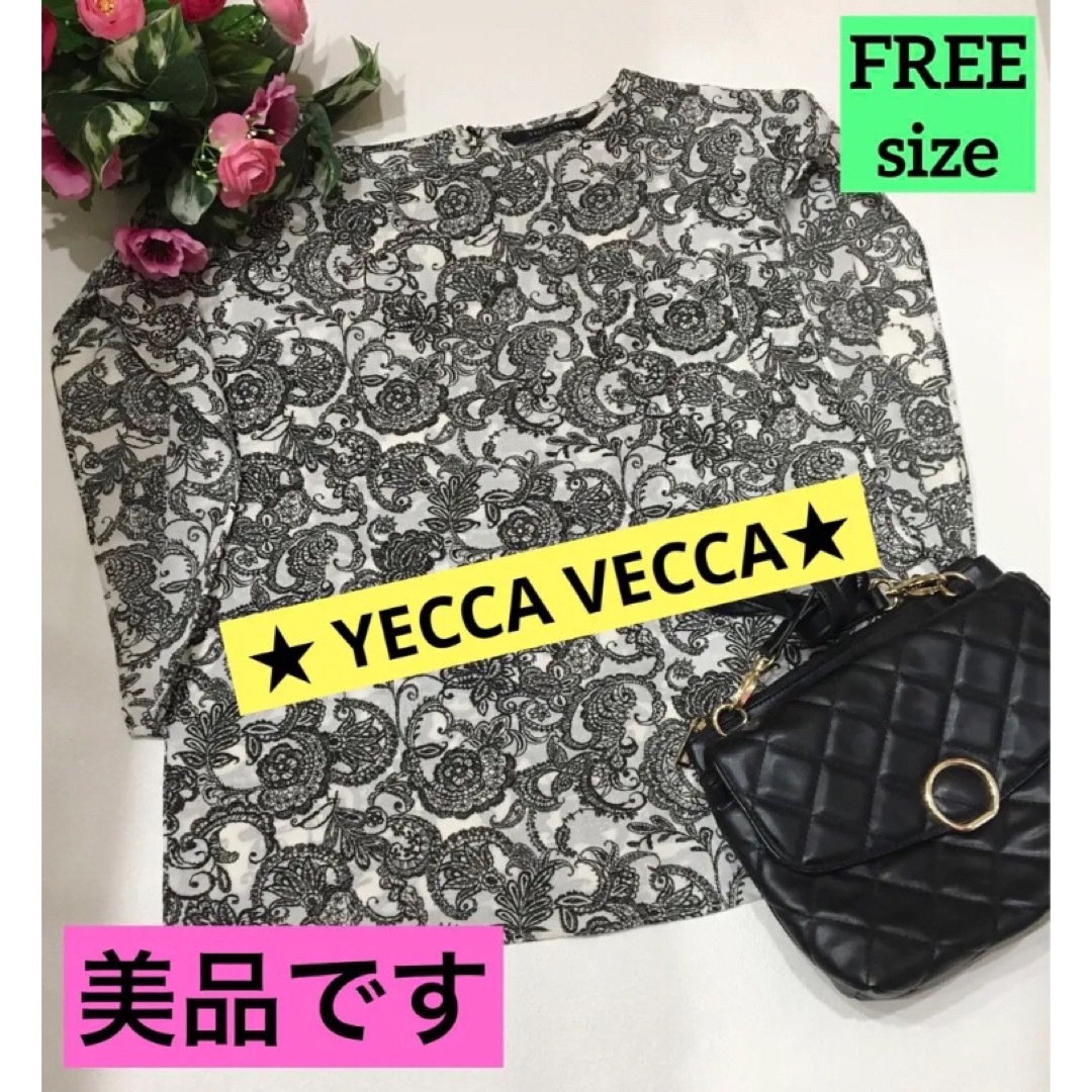 YECCA VECCA(イェッカヴェッカ)の✳️お値下げ‼️【美品】❤️モノトーン★ペイズリー花柄⭐️ブラウス♡トップス‼️ レディースのトップス(シャツ/ブラウス(半袖/袖なし))の商品写真