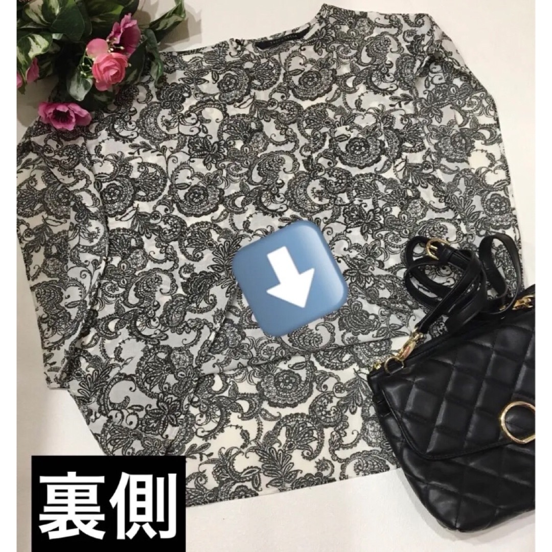 YECCA VECCA(イェッカヴェッカ)の✳️お値下げ‼️【美品】❤️モノトーン★ペイズリー花柄⭐️ブラウス♡トップス‼️ レディースのトップス(シャツ/ブラウス(半袖/袖なし))の商品写真