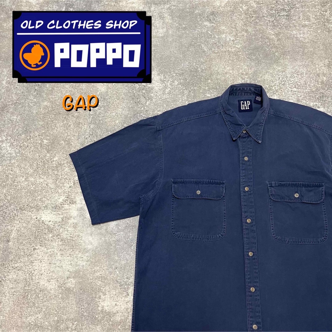 GAP(ギャップ)のオールドギャップGAP☆フラップ付きダブルポケット半袖チノワークシャツ 90s青 メンズのトップス(シャツ)の商品写真