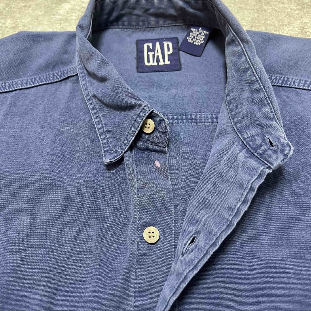 GAP(ギャップ)のオールドギャップGAP☆フラップ付きダブルポケット半袖チノワークシャツ 90s青 メンズのトップス(シャツ)の商品写真