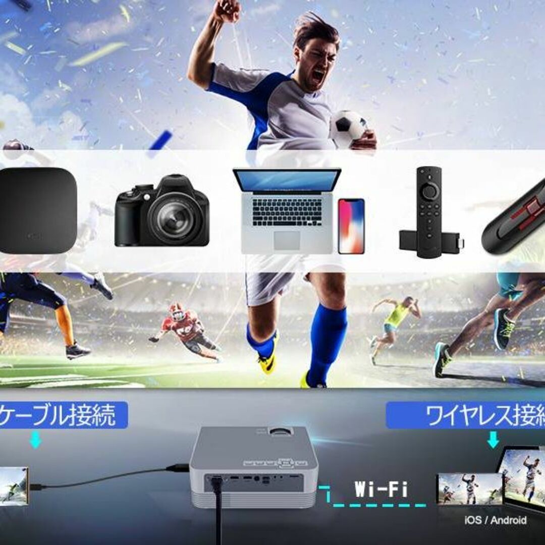 高性能WiFi Bluetoothプロジェクター ホームシアターに最適