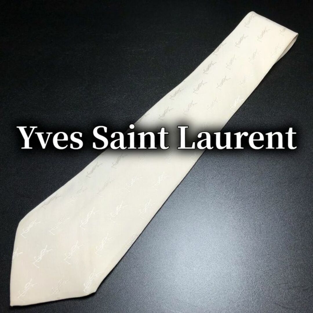 Saint Laurent(サンローラン)のイヴサンローラン 全面ロゴ オフホワイト ネクタイ B103-D05 メンズのファッション小物(ネクタイ)の商品写真
