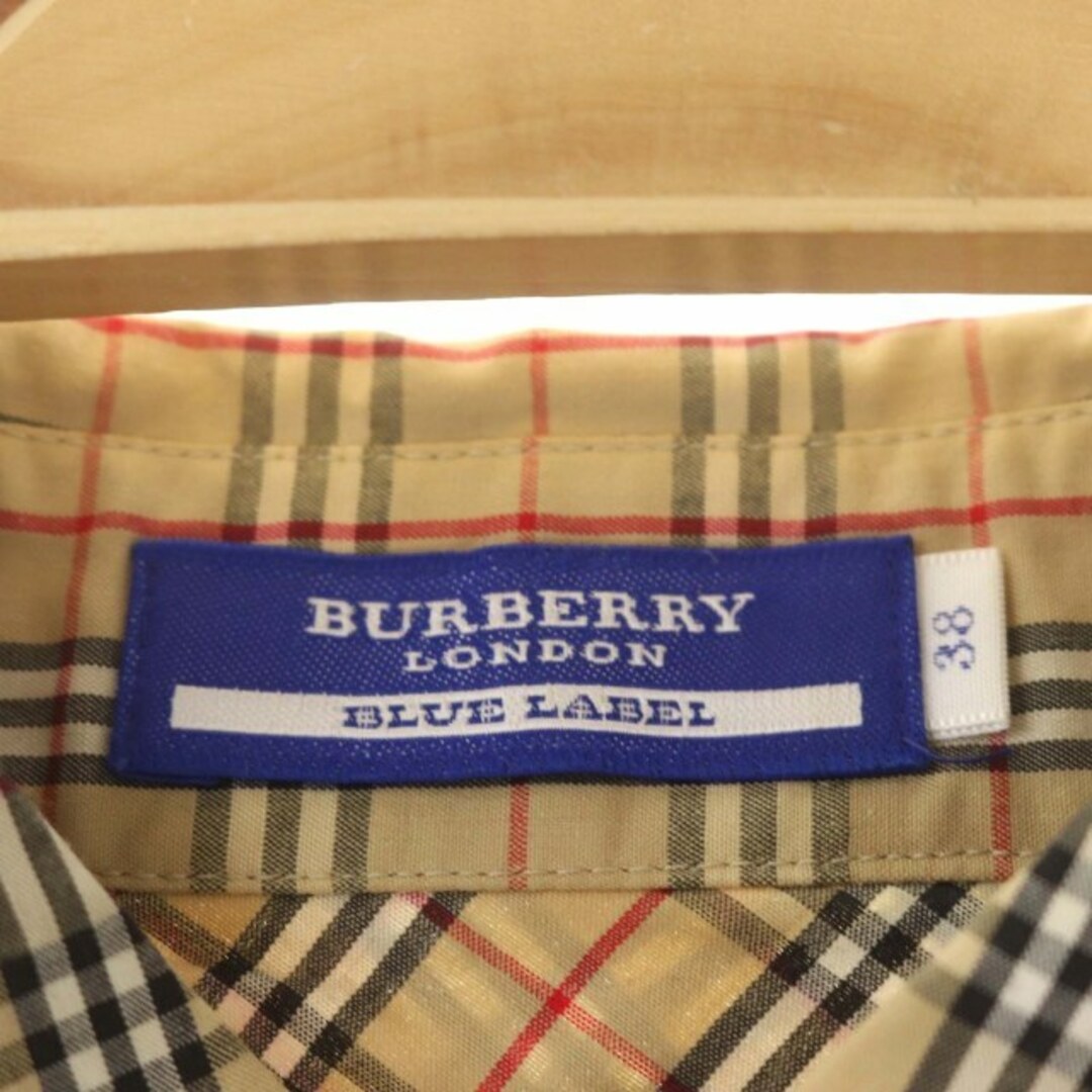 BURBERRY BLUE LABEL(バーバリーブルーレーベル)のバーバリーブルーレーベル ノバチェック 長袖シャツ ロゴ刺繍 38 ベージュ 白 レディースのトップス(シャツ/ブラウス(長袖/七分))の商品写真