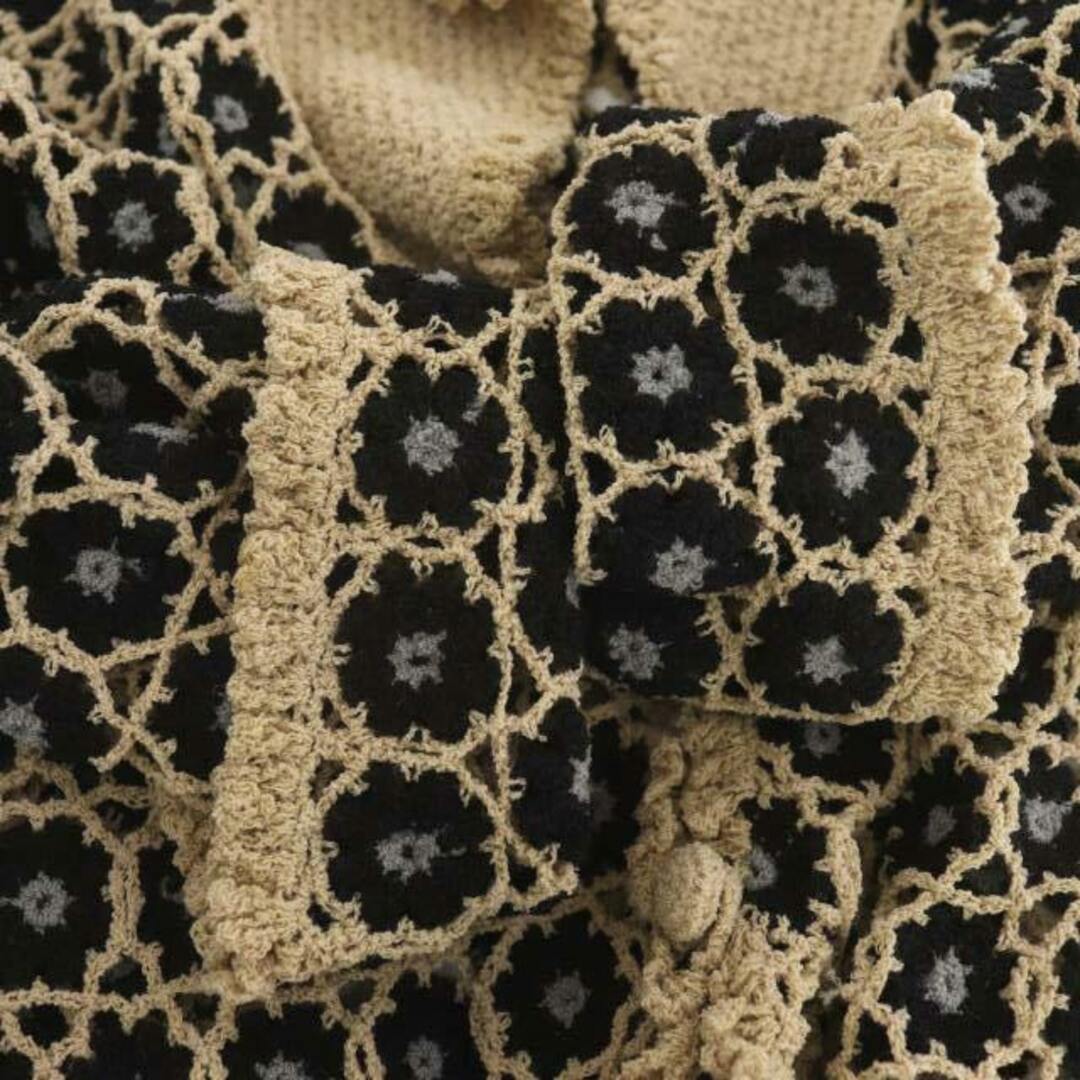 Sybilla(シビラ)のシビラ 花柄レースカーディガン ニット 七分袖 透かし編み M 黒 ベージュ レディースのトップス(カーディガン)の商品写真