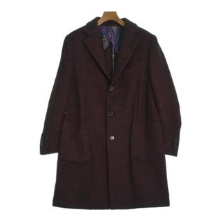 エトロ(ETRO)のETRO エトロ チェスターコート 56(XXL位) 赤x黒(総柄) 【古着】【中古】(チェスターコート)