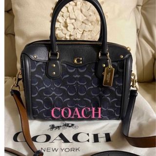 パターン 新品☆COACH(コーチ)デニム シグネチャー レザー ショルダーバッグ
