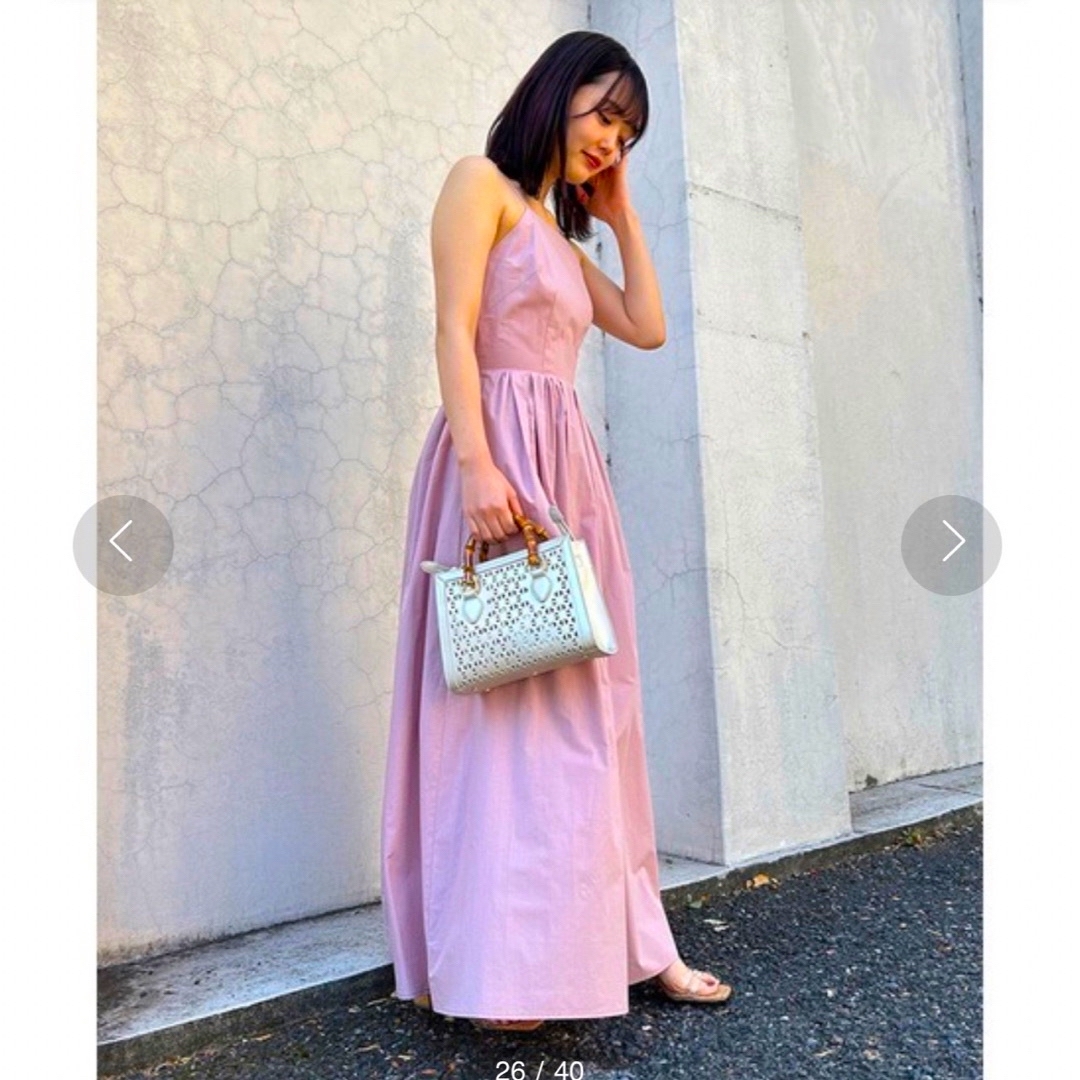 バックオープンキャミギャザードレス　ロングワンピース　ピンク