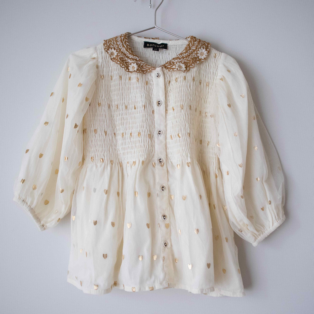 bonjour diary Gold heart tulle tunic 4y キッズ/ベビー/マタニティのキッズ服女の子用(90cm~)(ワンピース)の商品写真