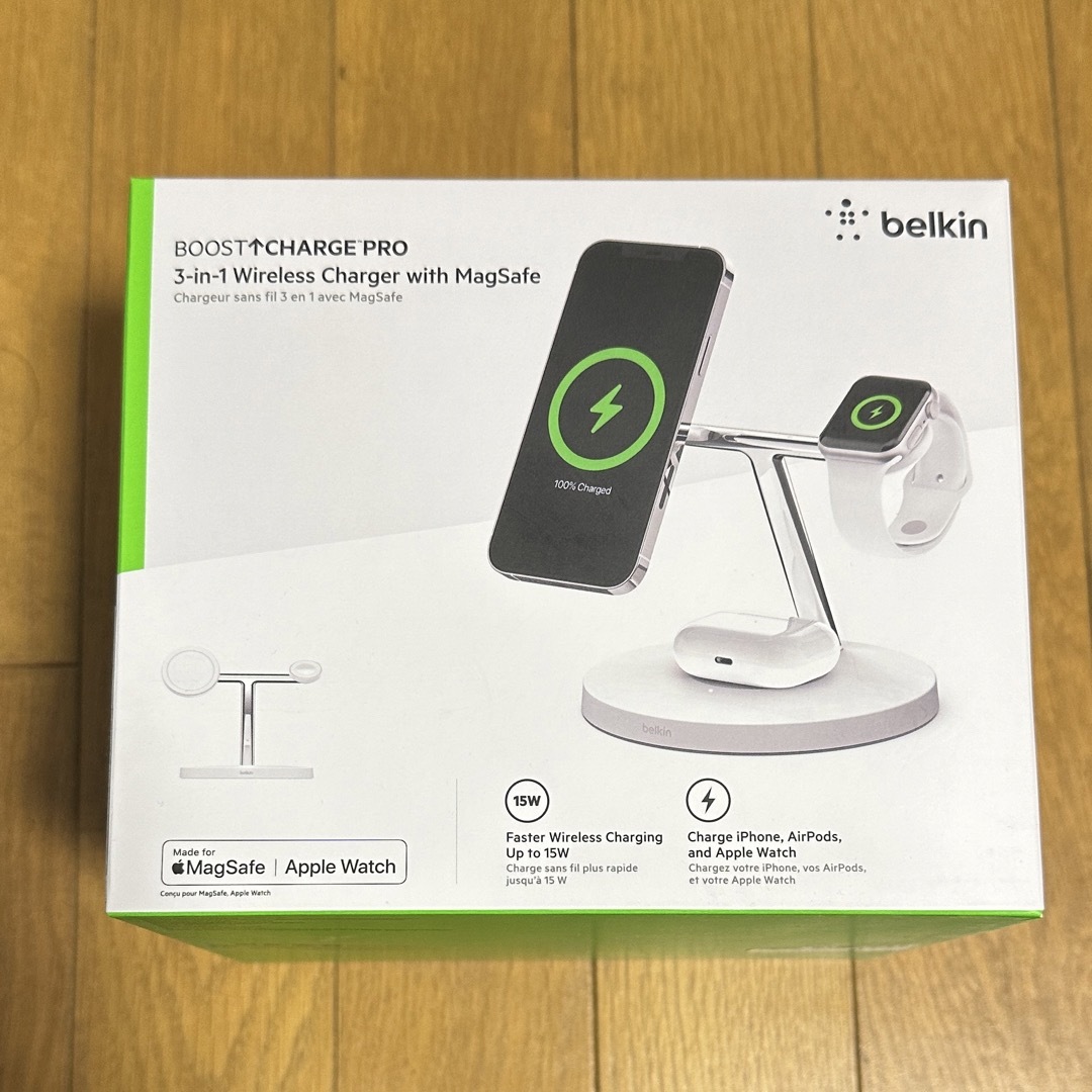 belkin MagSafe対応3-in-1ワイヤレス充電器15W ホワイト新品-