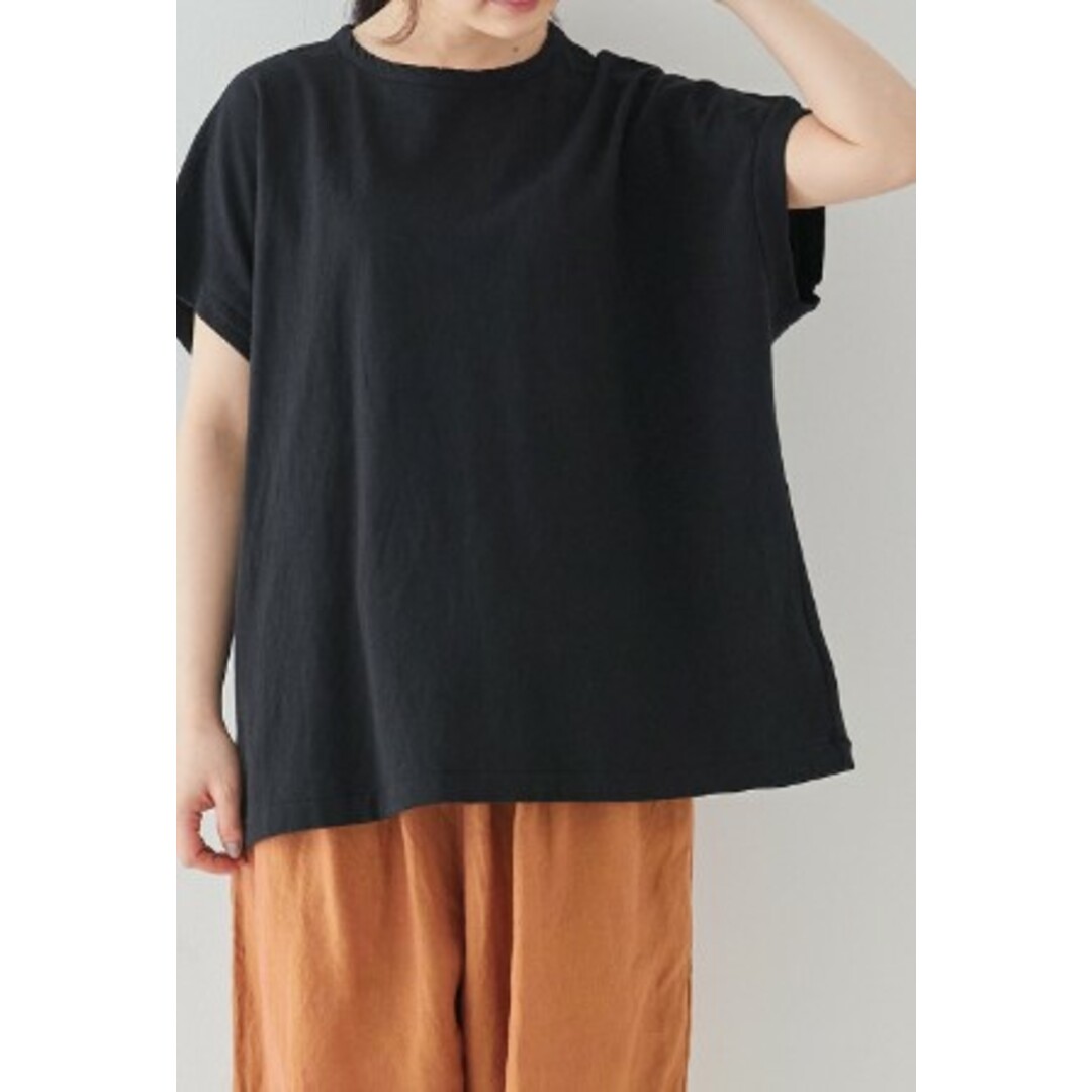 nest Robe(ネストローブ)の2023SS nest Robe ネストローブ コットンラフィ天竺 BIG Tee F/ブラック トップス 綿 カットソー クルーネック 【2400013419260】 レディースのトップス(カットソー(長袖/七分))の商品写真