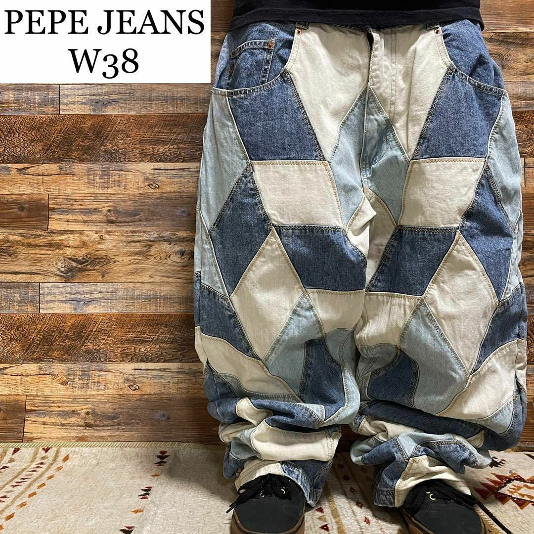 Pepe Jeans - ぺぺジーンズパッチワークバギーデニムジーンズ刺繍b系