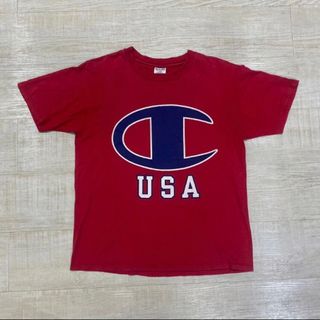 チャンピオン(Champion)の90s champion BIG LOGO T サイズ L レッド USA 古着(Tシャツ/カットソー(半袖/袖なし))