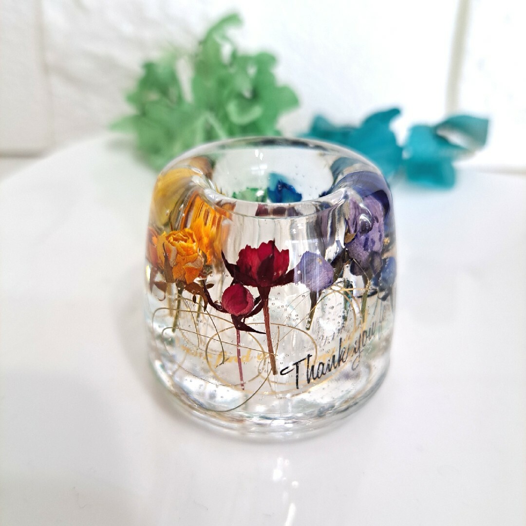 NO.651 レインボーカラー&ミニ薔薇in✨固まるハーバリウムペン立て