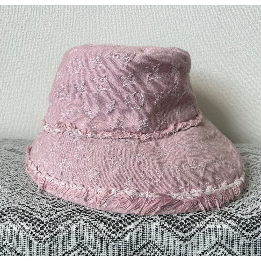 極美品　ヴィトン　モノグラムデニム　バケットハット　ピンク　帽子