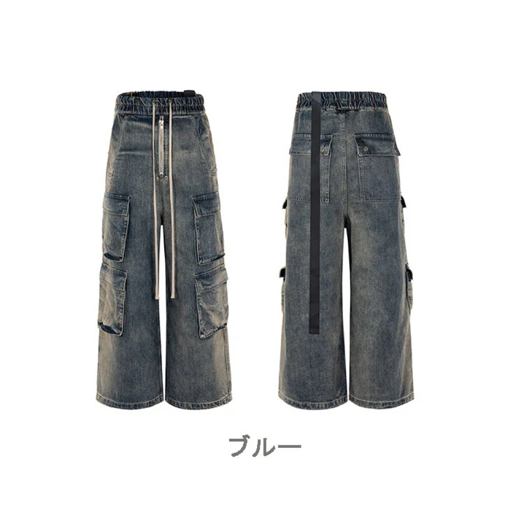 Rick Owens(リックオウエンス)のビンテージ加工　ワイドデニム　カーゴパンツ　ストリート　スニーカー メンズのパンツ(デニム/ジーンズ)の商品写真