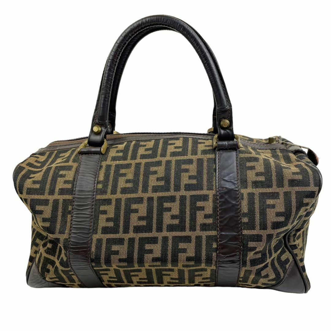 良品 FENDI フェンディ ハンドバッグ ズッカ柄 キャンバス レザー