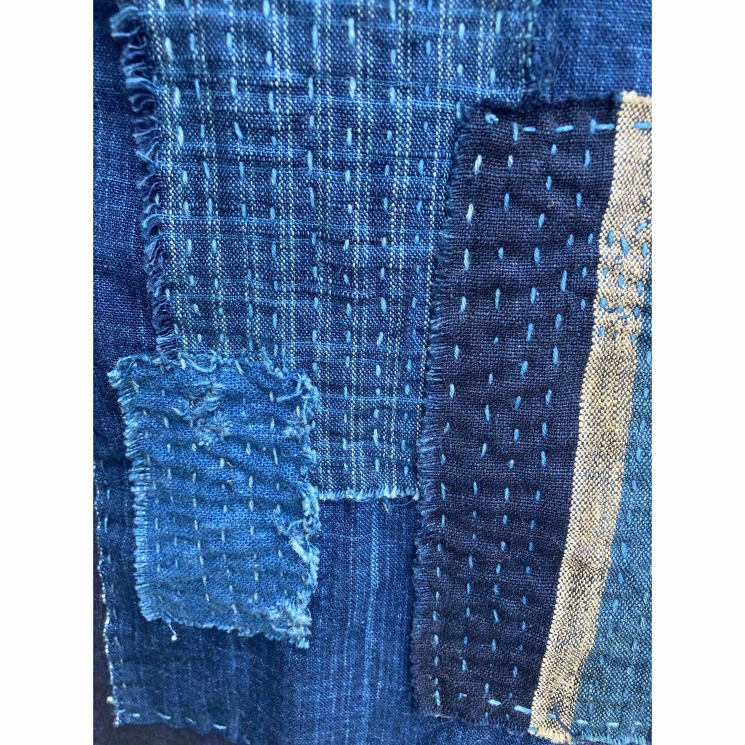 vintage シャツ パッチワーク 再構築 リメイク デニム 半袖 青