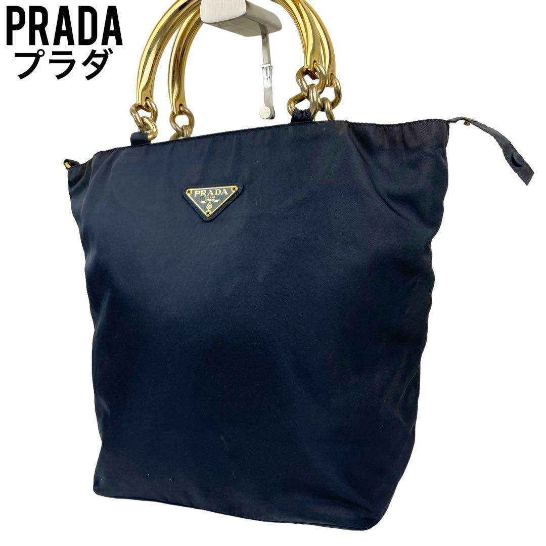 ✨良品 PRADA プラダ ハンドバッグ メタルハンドル ナイロン レザー