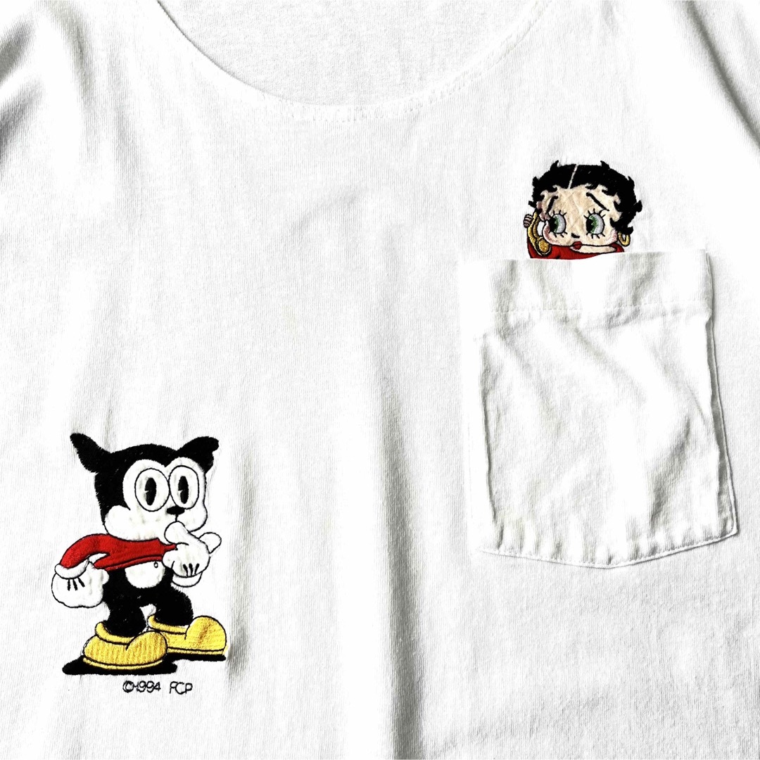 Betty Boop(ベティブープ)の【ヴィンテージ】1994年製 Betty Boop 刺繍 半袖 ポケットTシャツ レディースのトップス(Tシャツ(半袖/袖なし))の商品写真