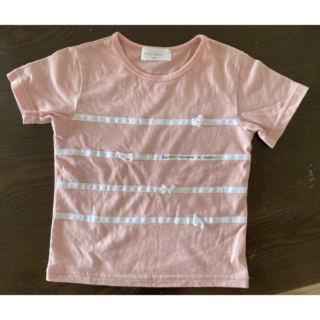 WILL MERY(ウィルメリー)のWILL MERY ピンク　リボン　Tシャツ キッズ/ベビー/マタニティのキッズ服女の子用(90cm~)(Tシャツ/カットソー)の商品写真